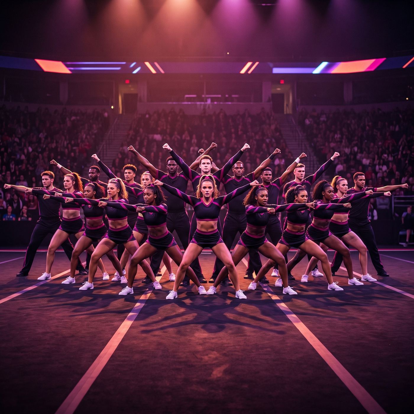 Full cheer team in competition formation